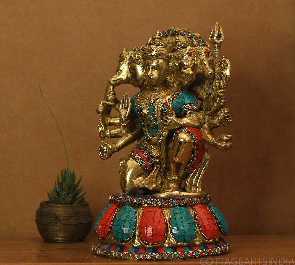 Brass Panchamukhi Hanuman Idol Stonework