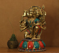 Brass Panchamukhi Hanuman Idol Stonework