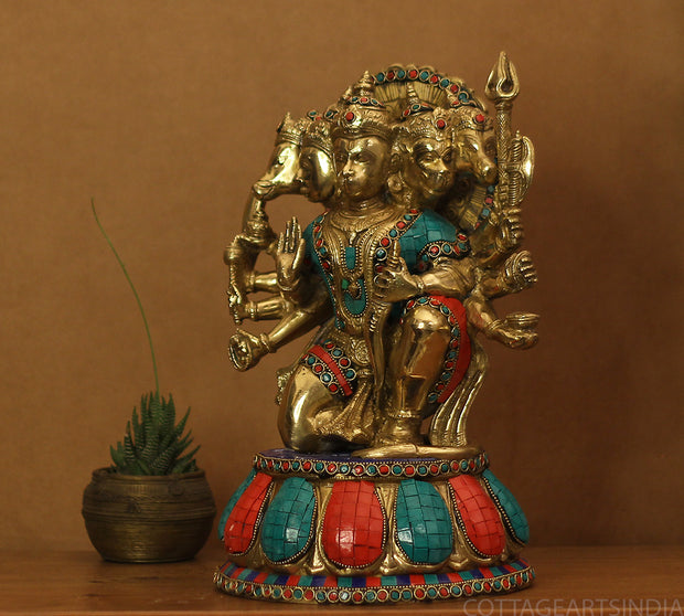 Brass Panchamukhi Hanuman Idol Stonework