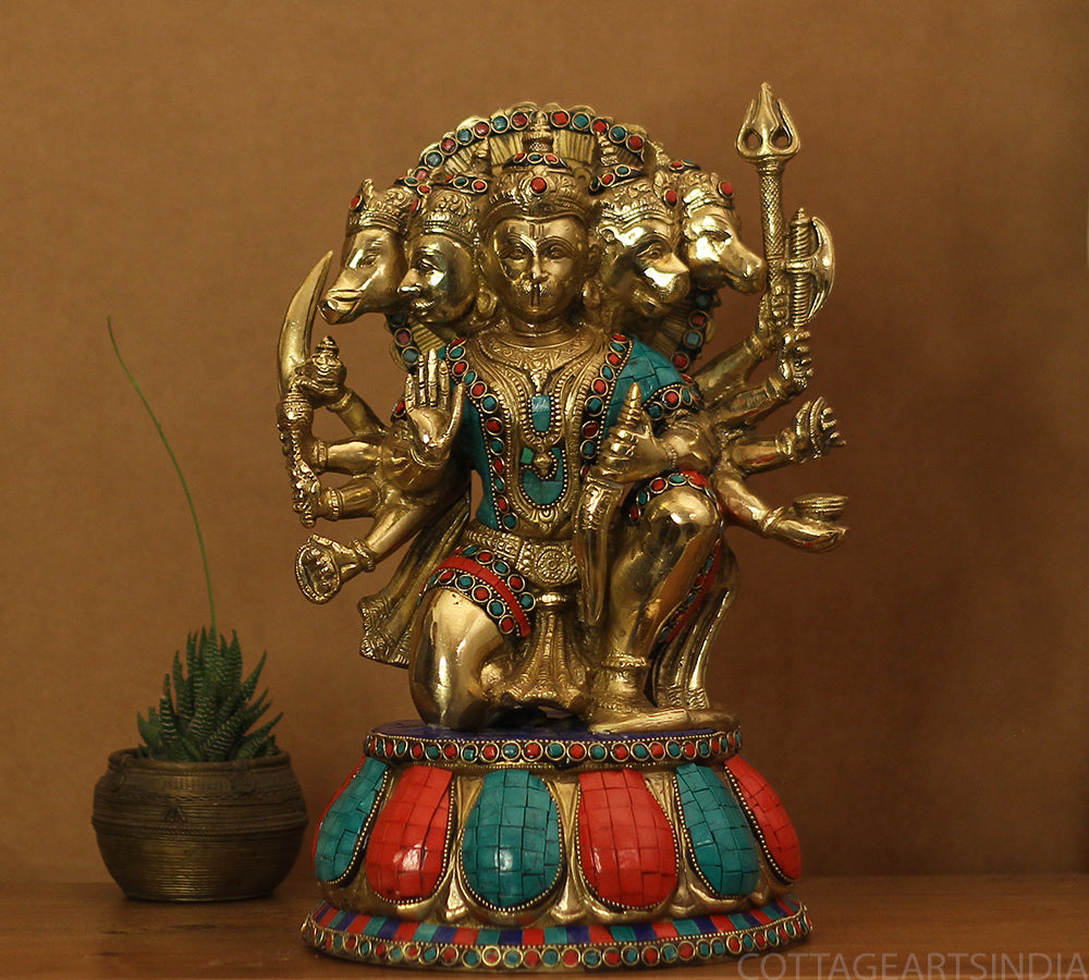 Brass Panchamukhi Hanuman Idol Stonework