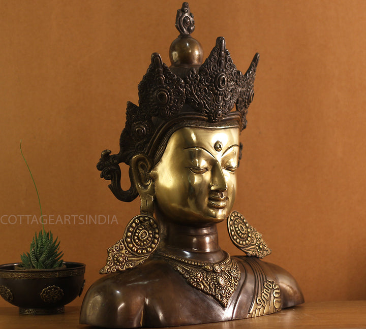 Brass Crown Buddha Bust 18"