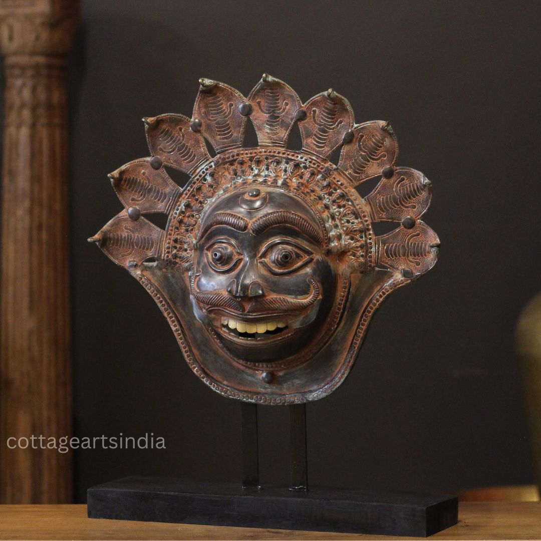 Brass Panjurli Theyyam Bhuta Mask | Handcrafted Kerala Wall Decor