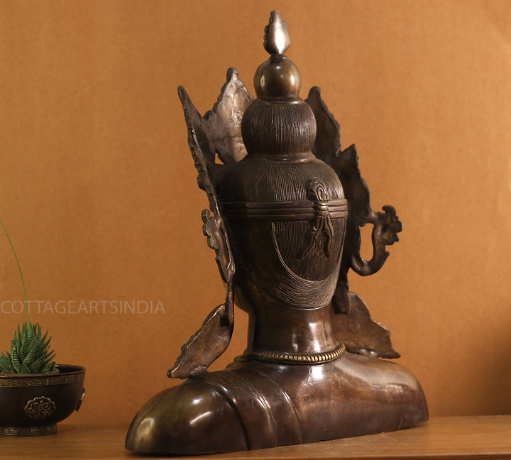Brass Crown Buddha Bust 18"