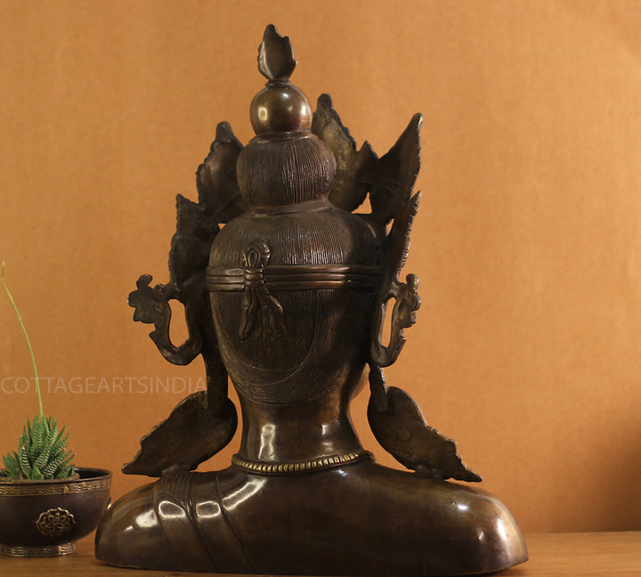 Brass Crown Buddha Bust 18"