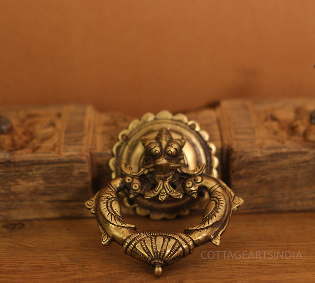 Brass Yali and Peacock Door Knocker