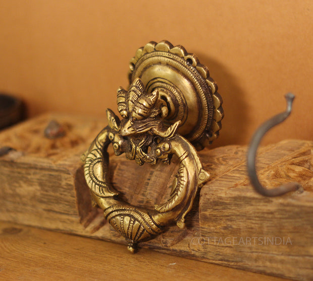 Brass Yali and Peacock Door Knocker