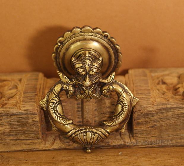 Brass Yali and Peacock Door Knocker