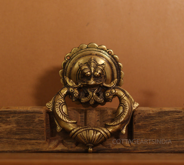 Brass Yali and Peacock Door Knocker