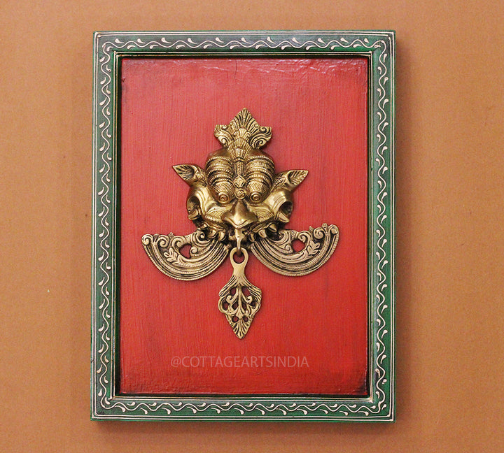 Brass Kirti Mukha Wall Mask Wooden Frame