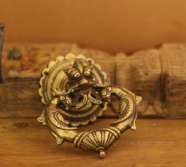 Brass Yali and Peacock Door Knocker