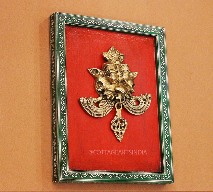 Brass Kirti Mukha Wall Mask Wooden Frame
