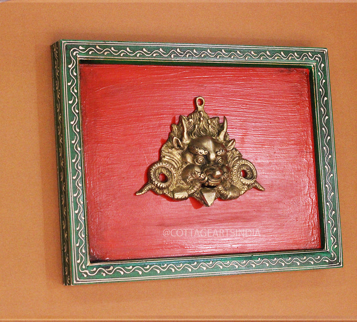 Brass Bhairav Wall Mask Wooden Frame