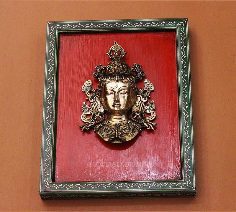 Brass Tara Wall Mask Wooden Frame
