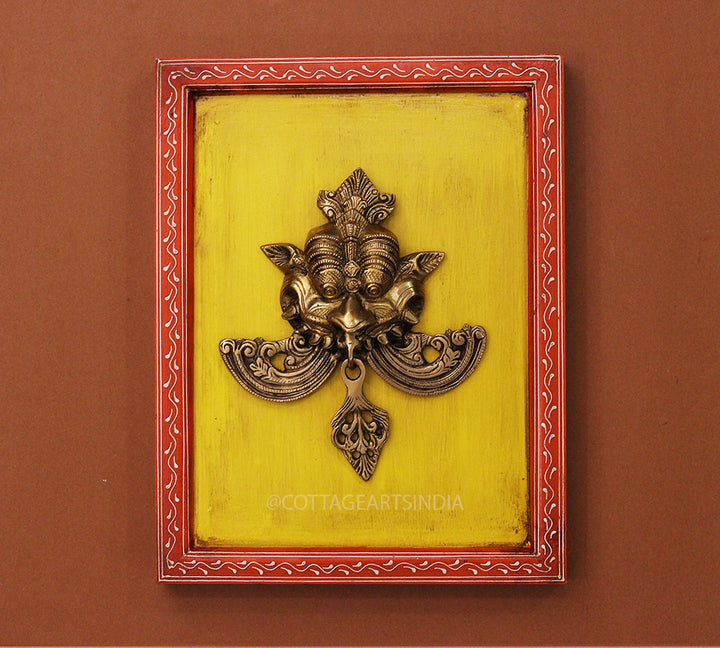 Brass Kirti Mukha Wall Mask Wooden Frame