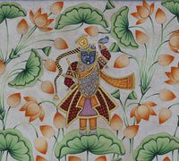 Shrinathji in Lotus Garden Hand Painted Pichwai Painting