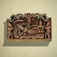 Wooden Hand Carved Wall Panel Vishnu - Laxmi With Hanuman and Garuda