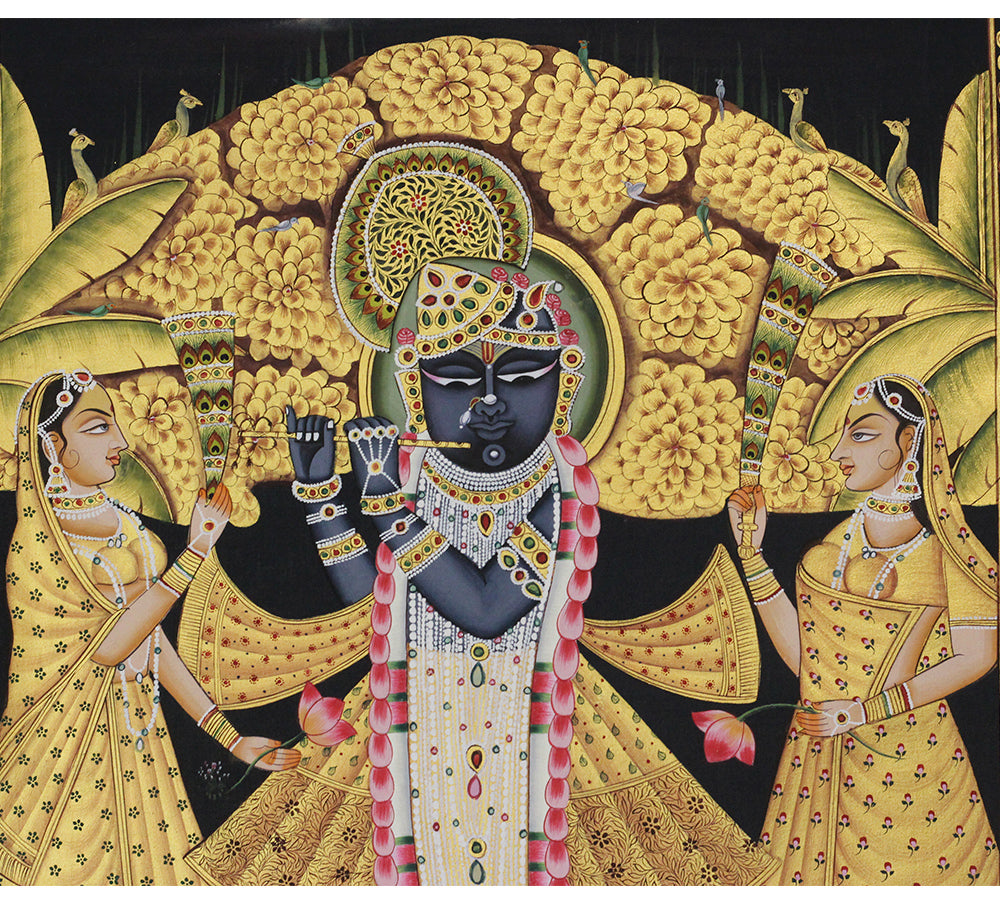 Shrinathji Under Kadamba Tree Hand Painted Pichwai Painting | Gold Foil Nathdwara Art