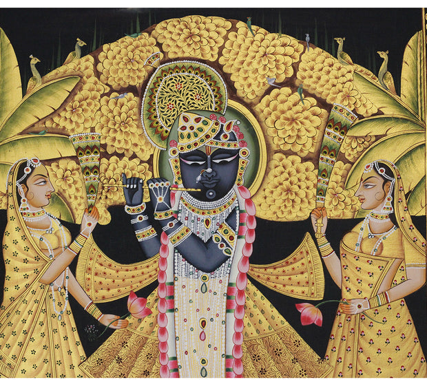 Shrinathji Under Kadamba Tree Hand Painted Pichwai Painting | Gold Foil Nathdwara Art