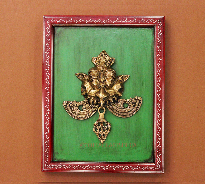 Brass Kirti Mukha Wall Mask Wooden Frame