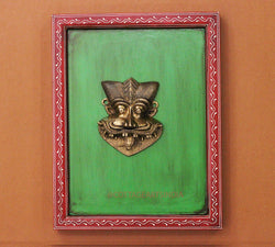 Brass Kirti Mukha Wall Mask Wooden Frame