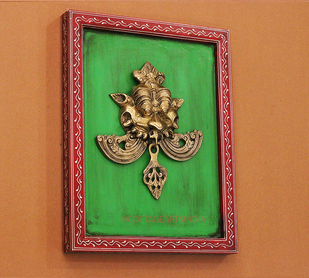 Brass Kirti Mukha Wall Mask Wooden Frame