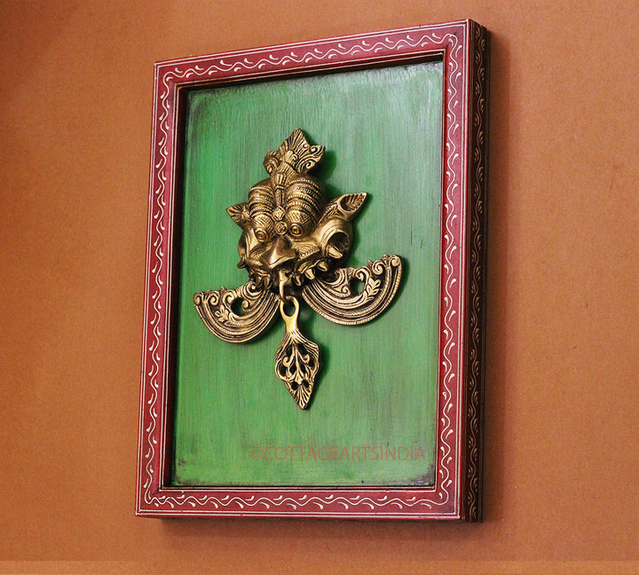 Brass Kirti Mukha Wall Mask Wooden Frame