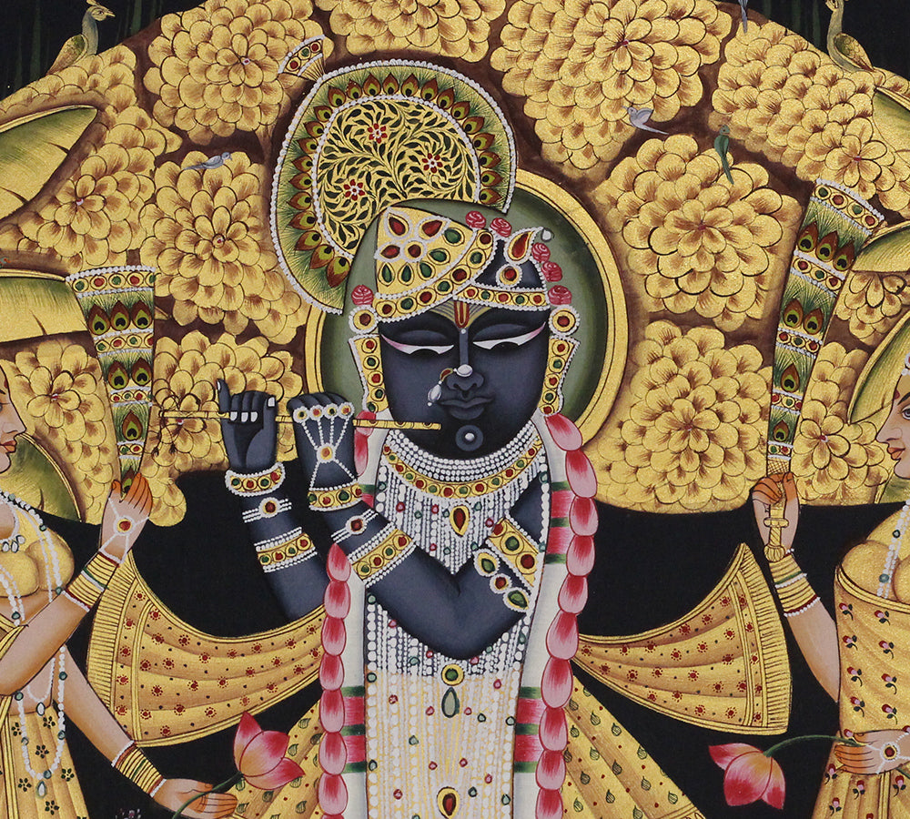 Shrinathji Under Kadamba Tree Hand Painted Pichwai Painting | Gold Foil Nathdwara Art