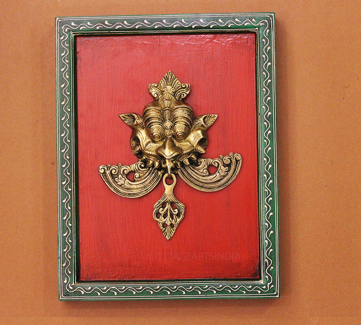 Brass Kirti Mukha Wall Mask Wooden Frame