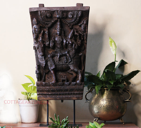 Vintage Wood /Stone Shiva Parvati Idol