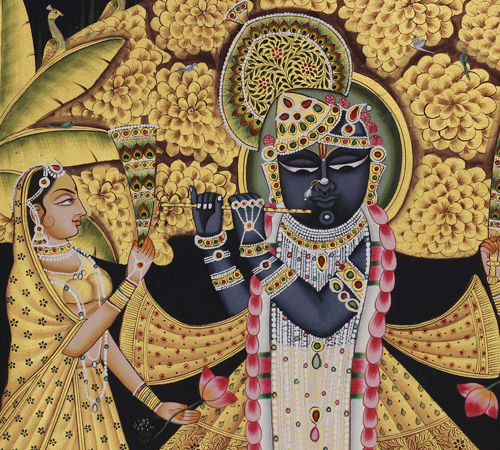 Shrinathji Under Kadamba Tree Hand Painted Pichwai Painting | Gold Foil Nathdwara Art
