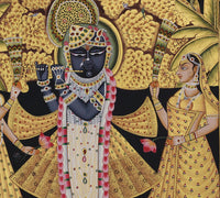 Shrinathji Under Kadamba Tree Hand Painted Pichwai Painting | Gold Foil Nathdwara Art