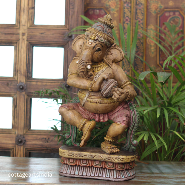 Handcrafted Ganesha Playing Manjira | Indian Home Decor