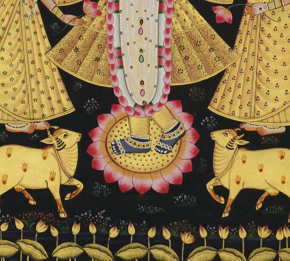 Shrinathji Under Kadamba Tree Hand Painted Pichwai Painting | Gold Foil Nathdwara Art