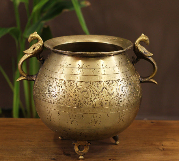Brass Vintage Carved Planter