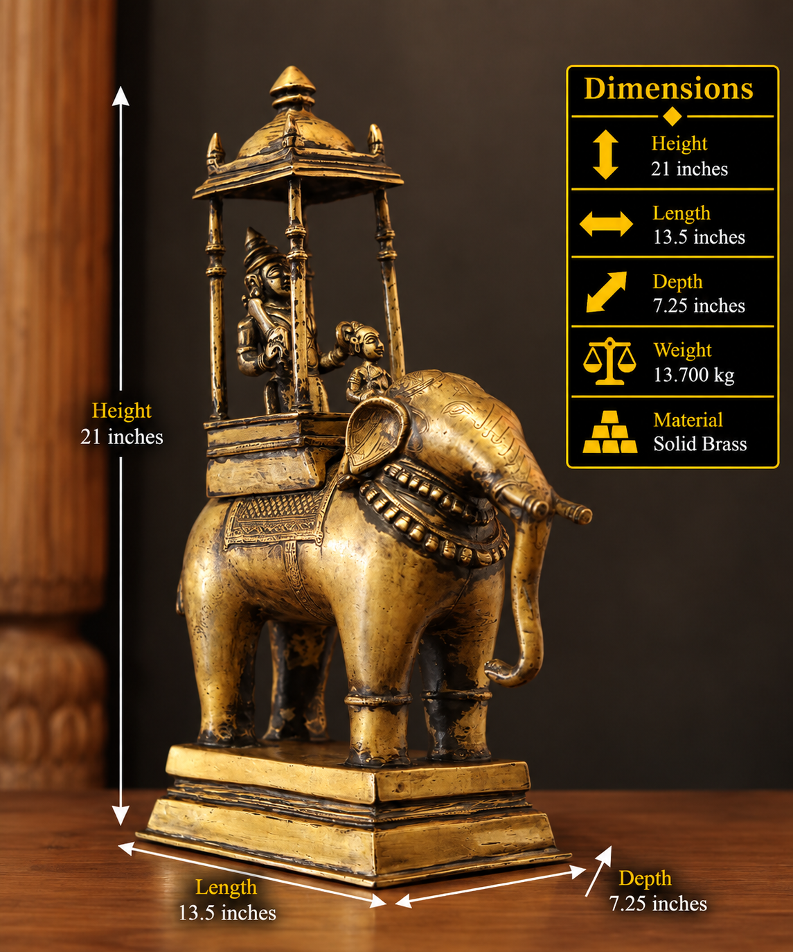 Brass Vintage Elephant With Mahavat