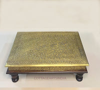 Wood/Brass Chowki Table Set of 2