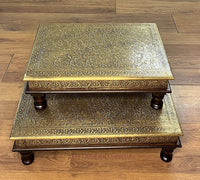 Wood/Brass Chowki Table Set of 2