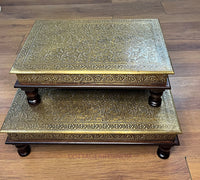 Wood/Brass Chowki Table Set of 2