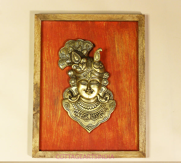Wooden Frame With Brass Krishna Mask
