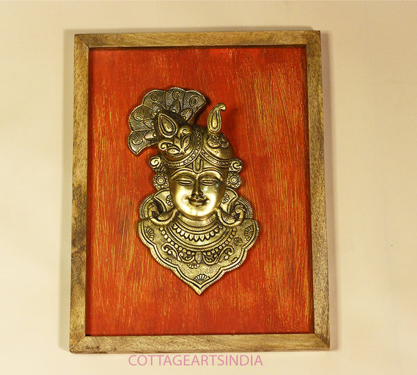 Wooden Frame With Brass Krishna Mask