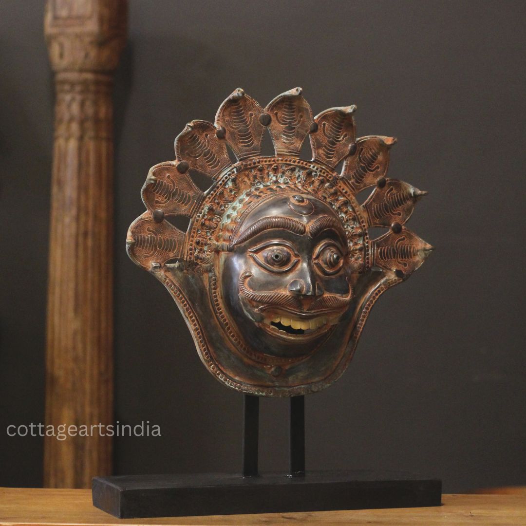 Brass Panjurli Theyyam Bhuta Mask | Handcrafted Kerala Wall Decor