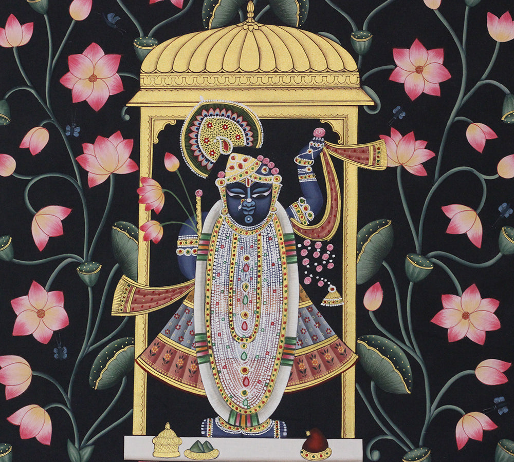 Shrinathji Lotus Pavilion Hand Painted Pichwai Painting | Gold Foil Nathdwara Art