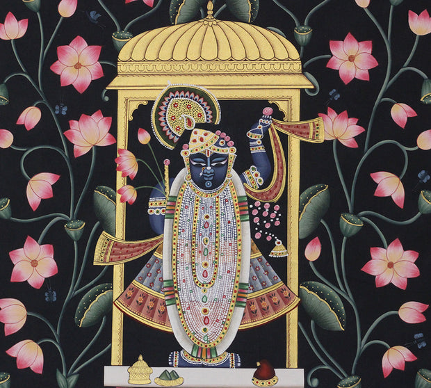 Shrinathji Lotus Pavilion Hand Painted Pichwai Painting | Gold Foil Nathdwara Art