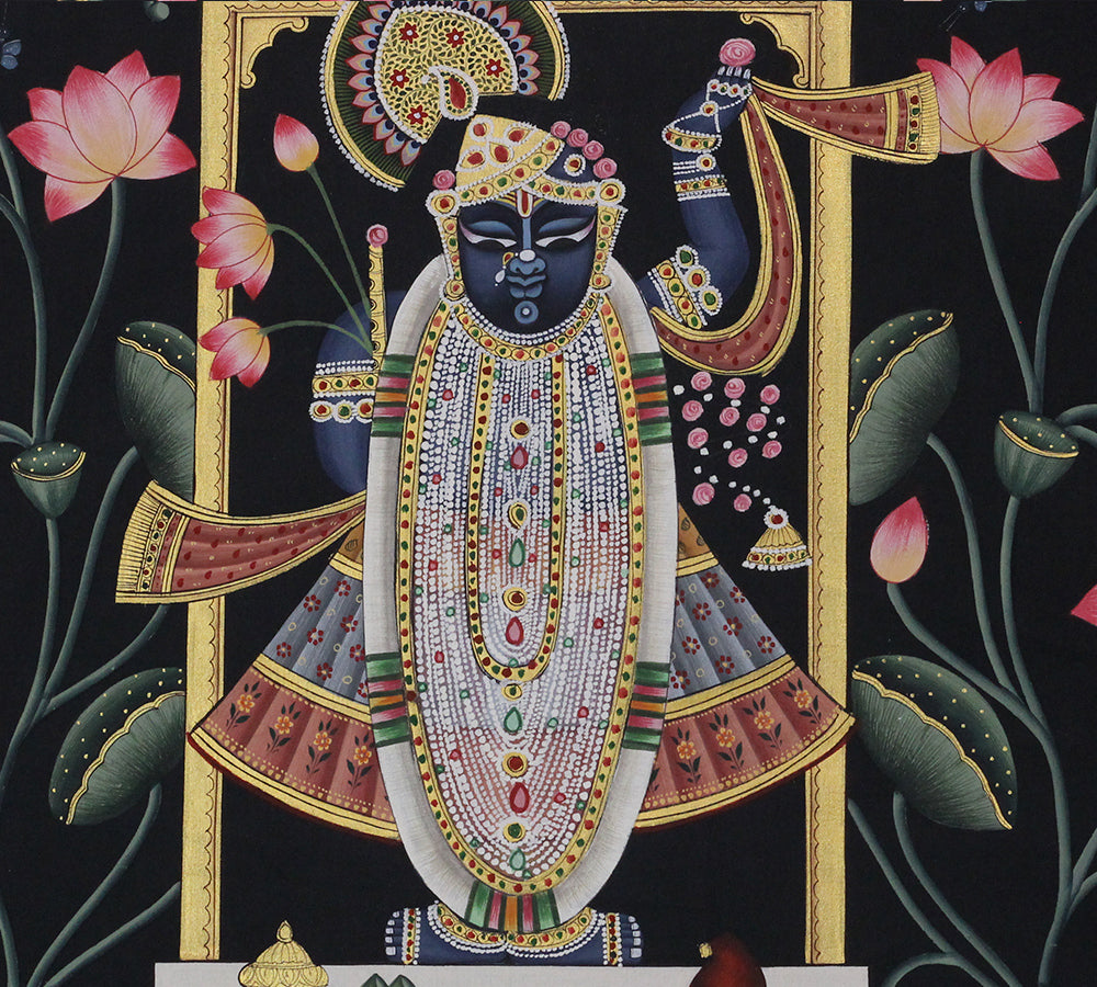 Shrinathji Lotus Pavilion Hand Painted Pichwai Painting | Gold Foil Nathdwara Art