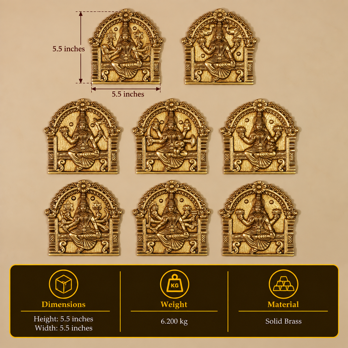 Brass Ashta Lakshmi Wall Hanging (Set of 8 Lakshmi)