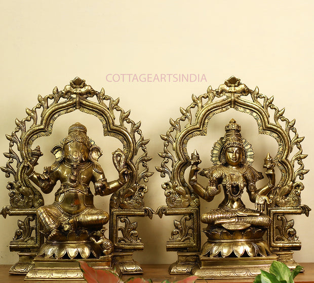 Brass Ganesh -Laxmi SuperFine With  Prabhawali 16"