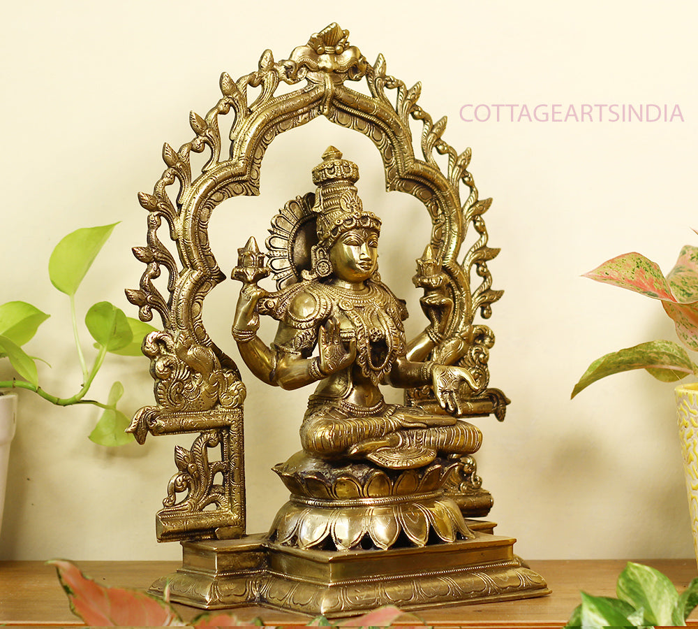 Brass Ganesh -Laxmi SuperFine With  Prabhawali 16"