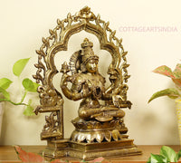 Brass Ganesh -Laxmi SuperFine With  Prabhawali 16"