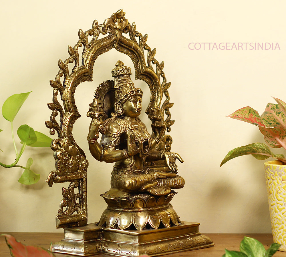 Brass Ganesh -Laxmi SuperFine With  Prabhawali 16"
