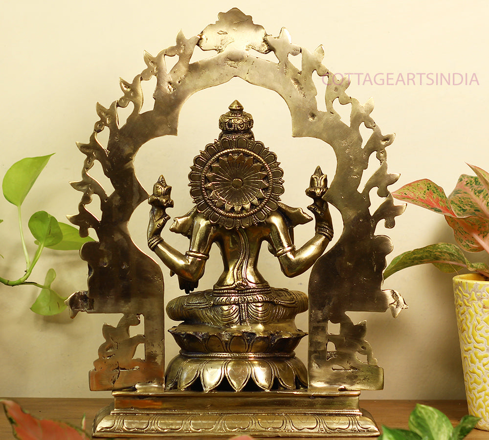 Brass Ganesh -Laxmi SuperFine With  Prabhawali 16"